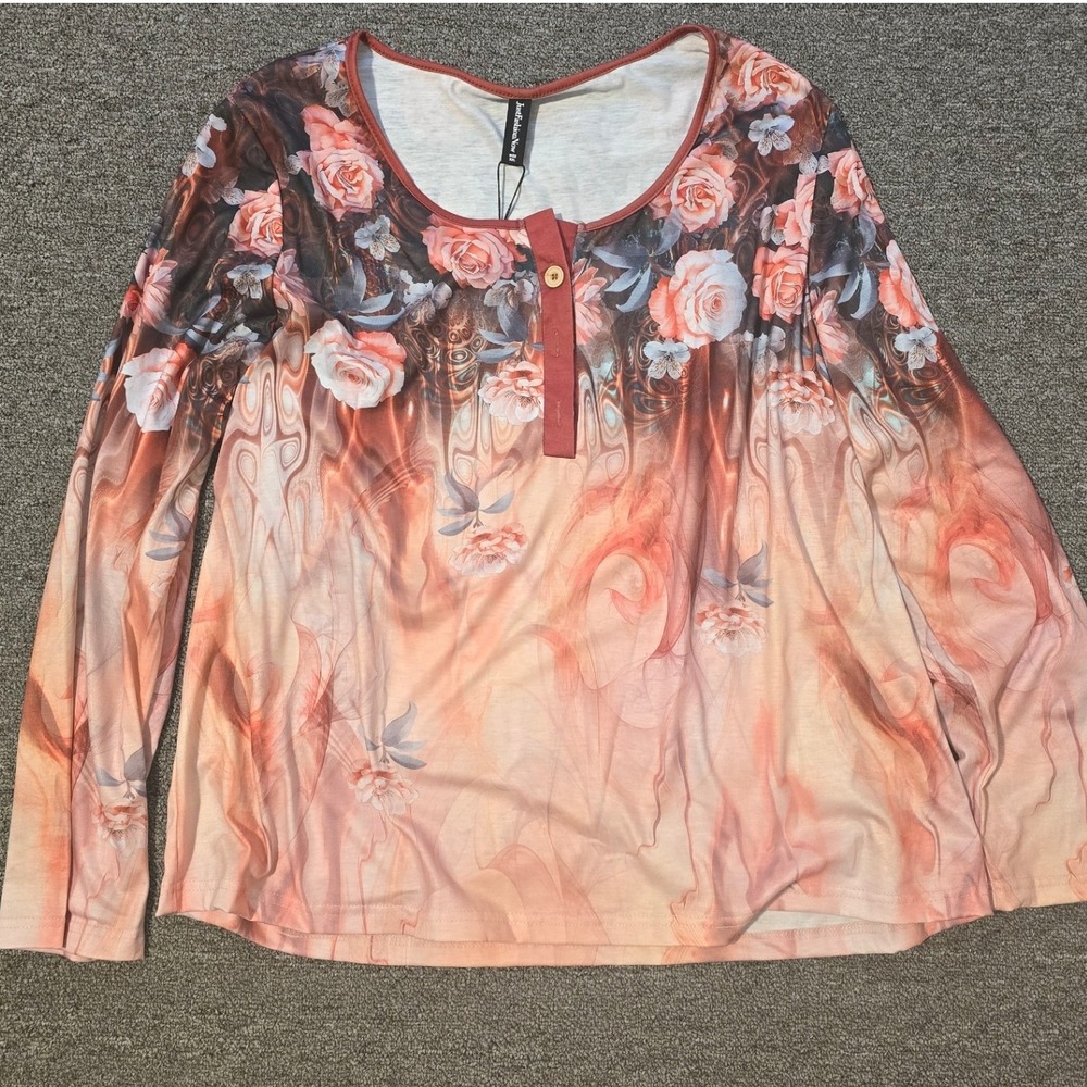 JustFashionNow Floral Print Long Sleeve Button Up‎ Top XXL